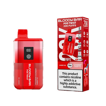 Bloody Bar Pod Twist 20K Prefilled Pod Kit Box of 5 available in Cherry Ice & Strawberry Raspberry Cherry Ice