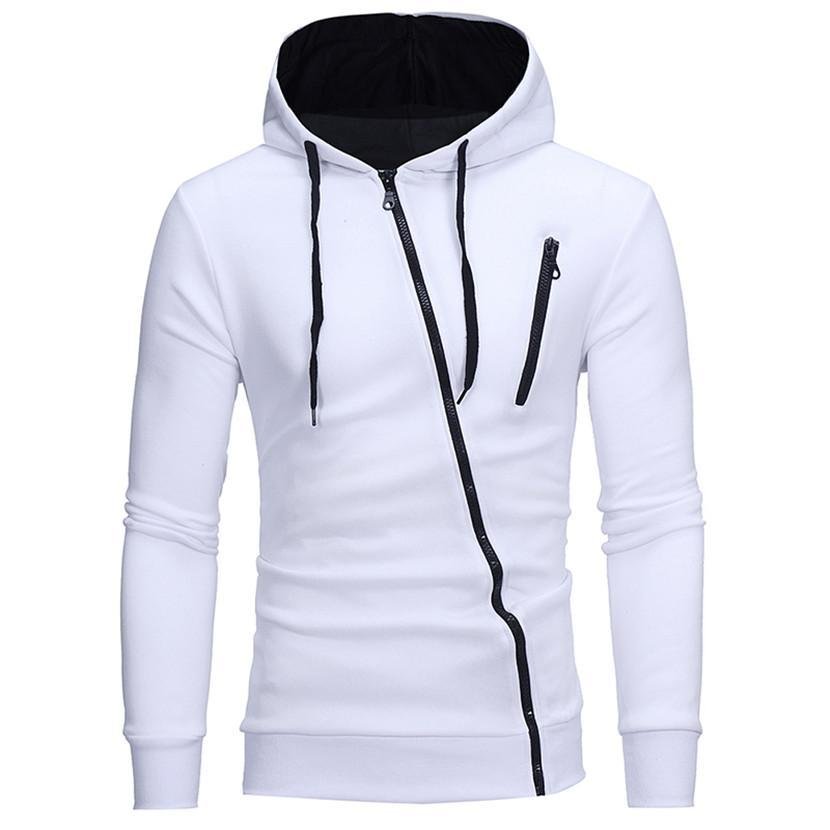 Diagonal Zipper Design Sweater Solid Color Hooded Sweater Men Clothes - Image 6