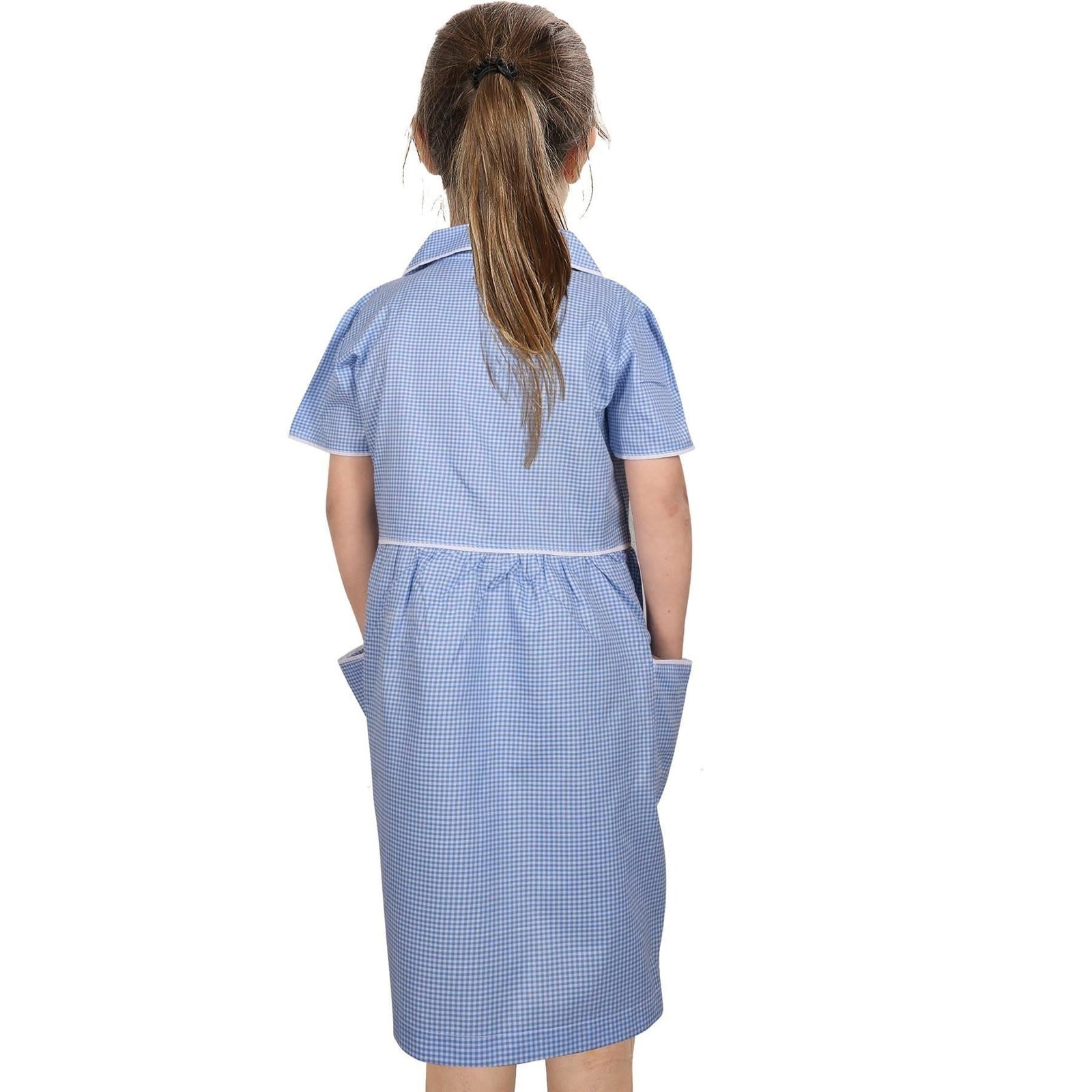 Kids Girls Gingham School Dress Check Dresses With Matching Scrunchies 2-14 - Image 7