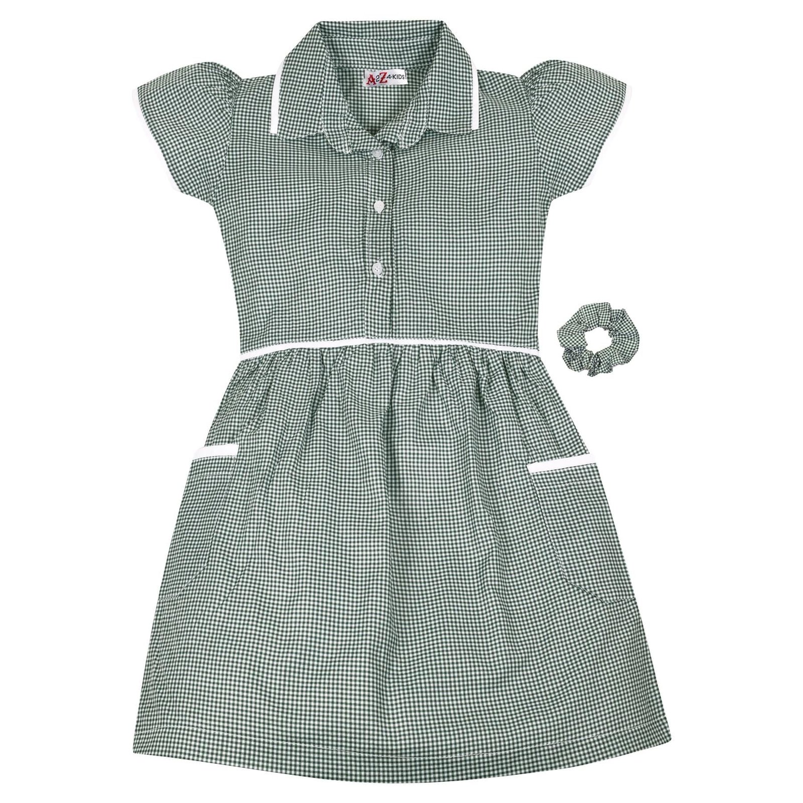 Kids Girls Gingham School Dress Check Dresses With Matching Scrunchies 2-14 - Image 9