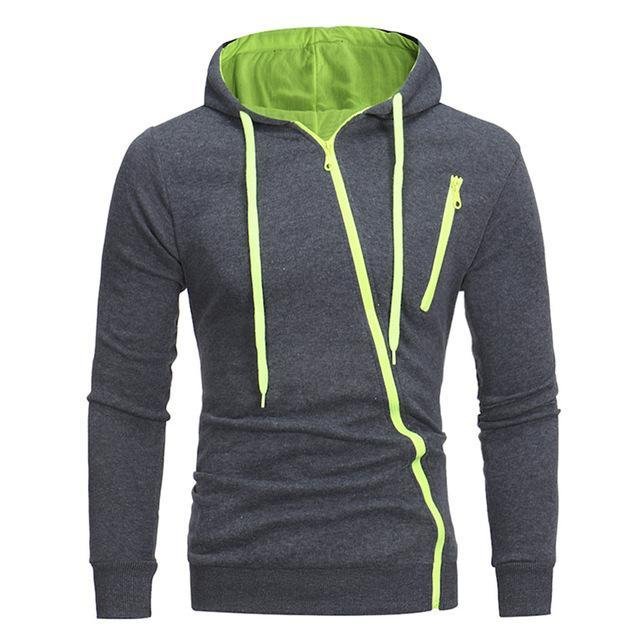 Diagonal Zipper Design Sweater Solid Color Hooded Sweater Men Clothes - Image 2