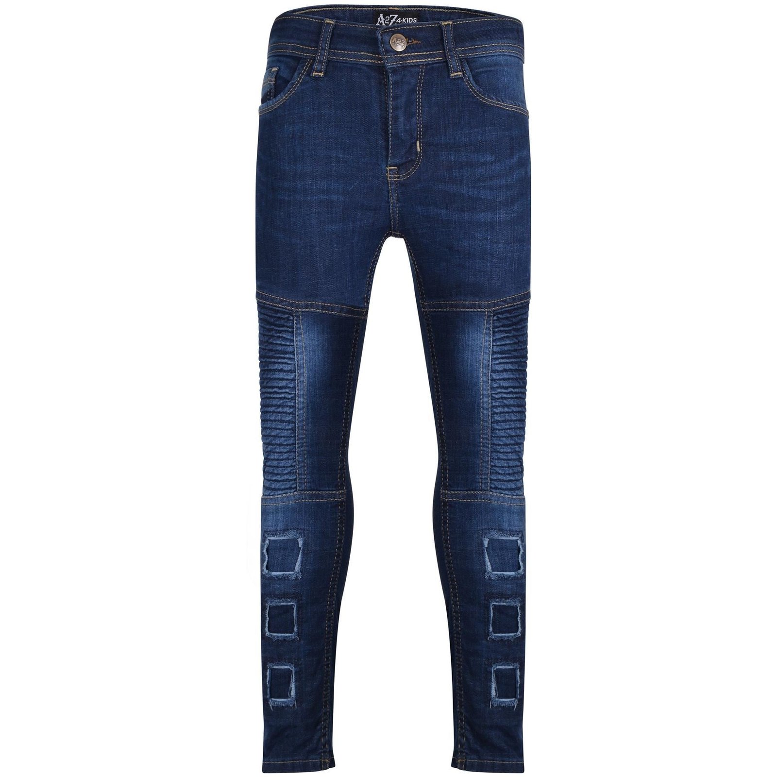 Kids Boys Ripped Jeans Dark Blue Denim Biker Pants - Image 2