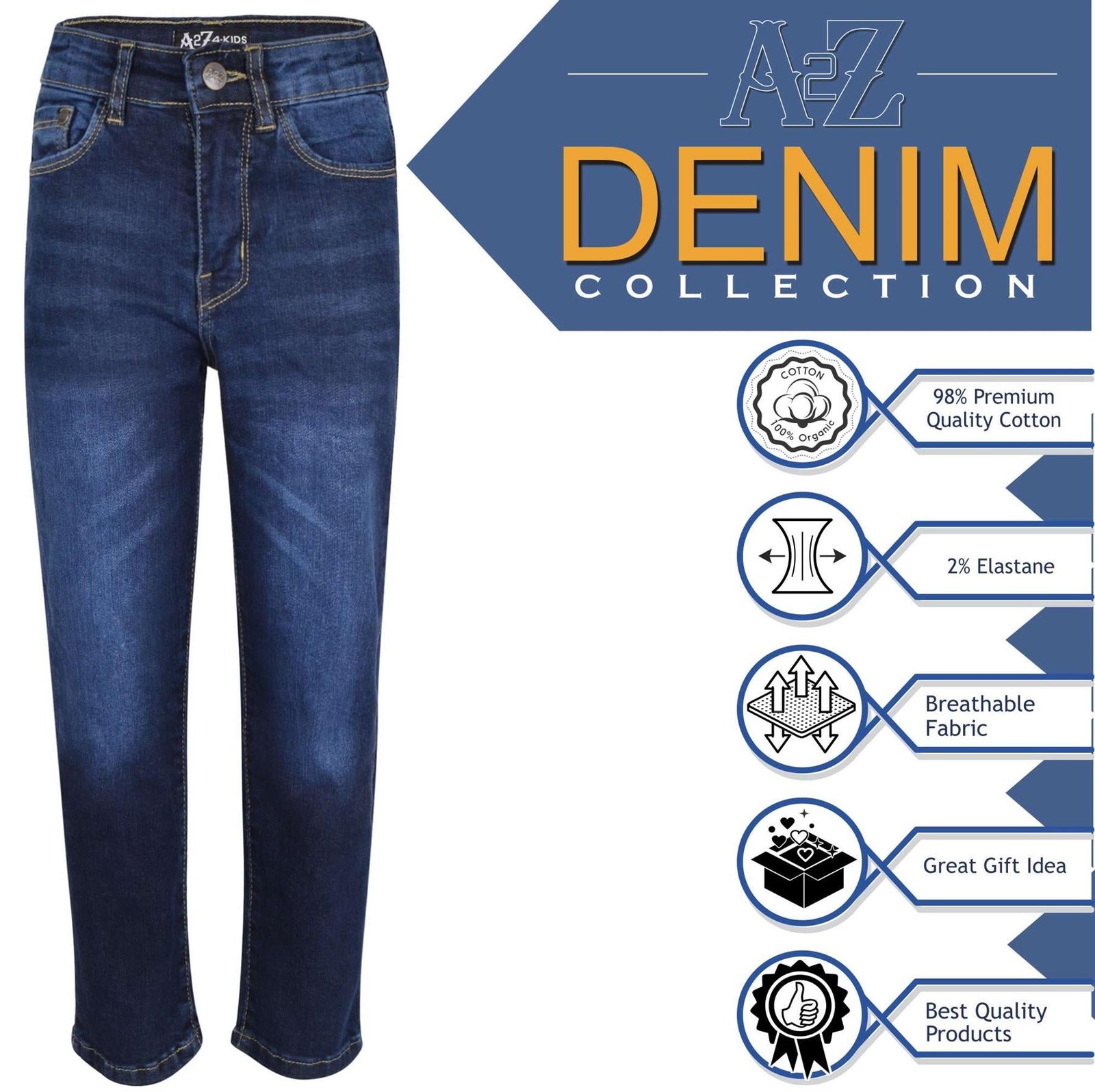 Kids Boys Relaxed Straight Fit Boot Cut Dark Blue Jeans - Image 6