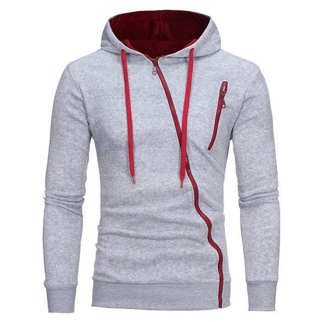 Diagonal Zipper Design Sweater Solid Color Hooded Sweater Men Clothes - Image 4