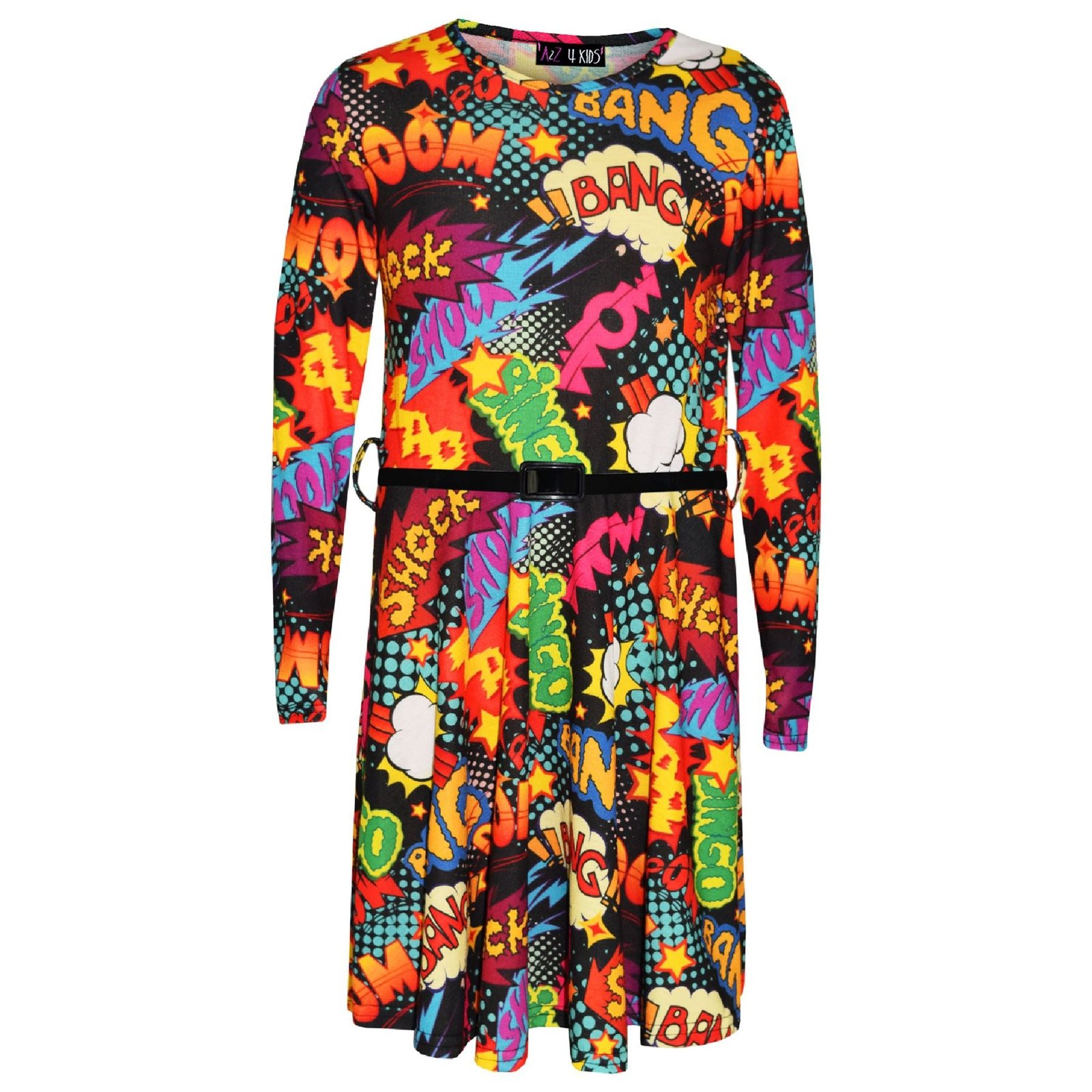 Kids Girls Wow Bang Boom Print Skater Dress Hooded Crop Top Legging - Image 10