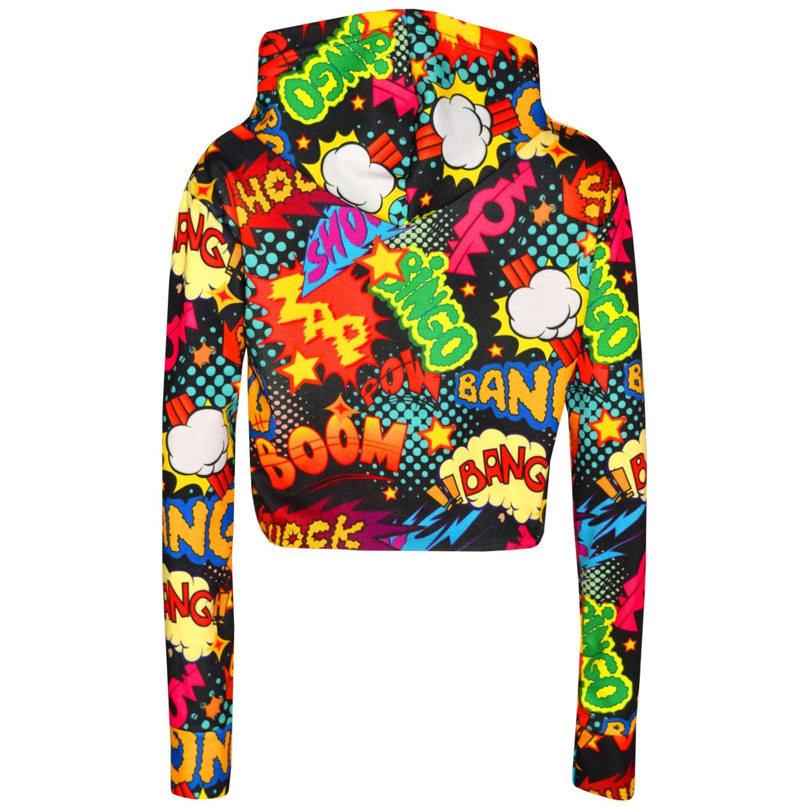 Kids Girls Wow Bang Boom Print Skater Dress Hooded Crop Top Legging - Image 6