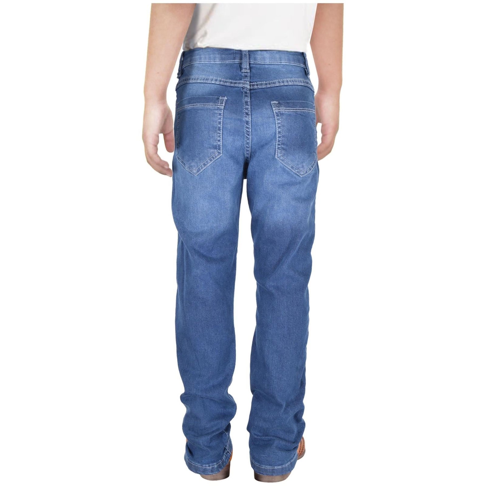Kids Boys Relaxed Straight Fit Boot Cut Mid Blue Ripped Jeans - Image 6