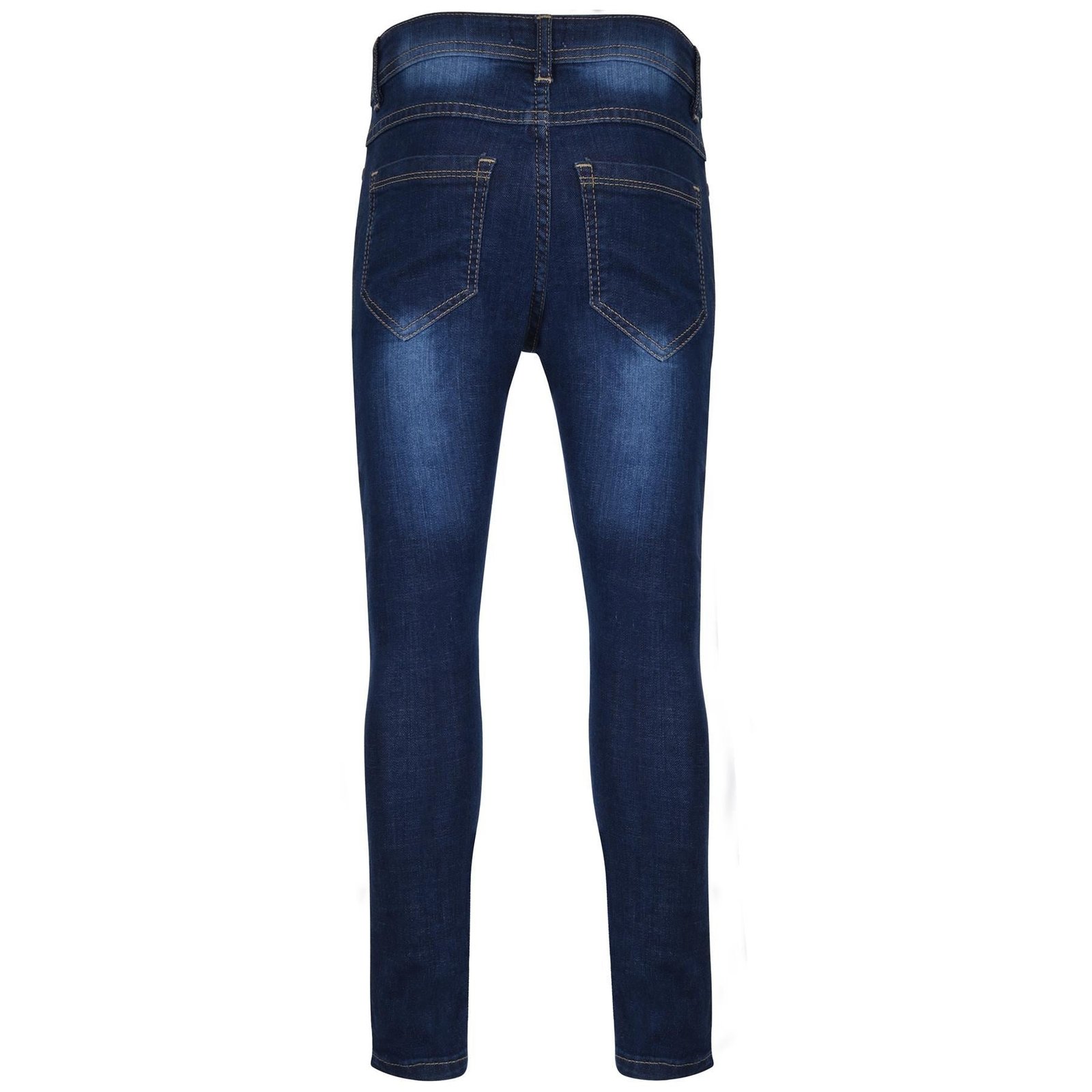 Boys Skinny Ripped Dark Blue Classic Cotton Patched Pants - Image 3