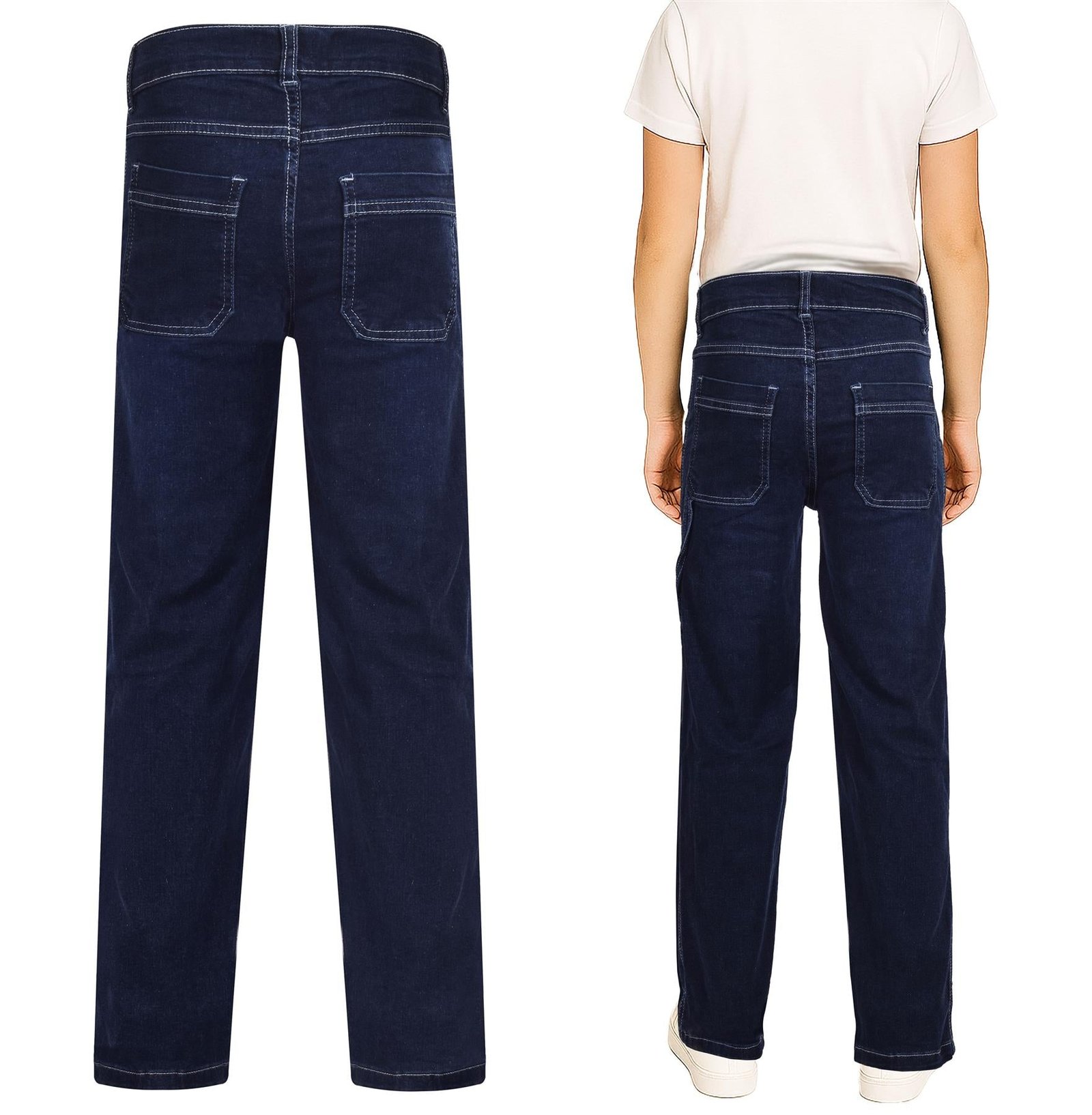 Kids Girls Boys Denim Jeans Stitch Pocket Tailored Fashion Pants With Belt Loops - Image 3