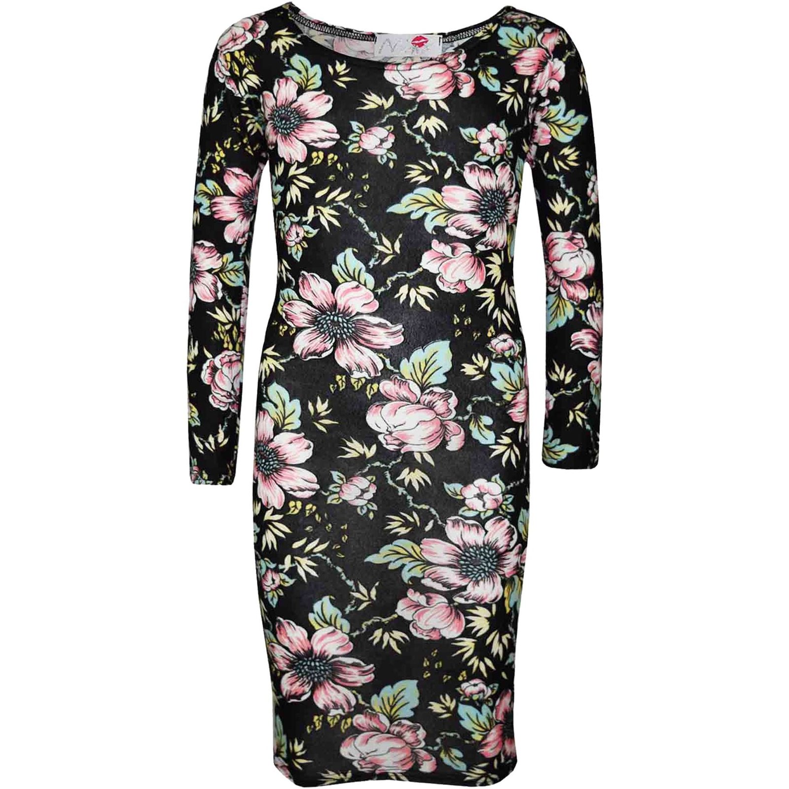 Kids Girls Skater Dress Floral Black Print Midi Dresses - Image 4