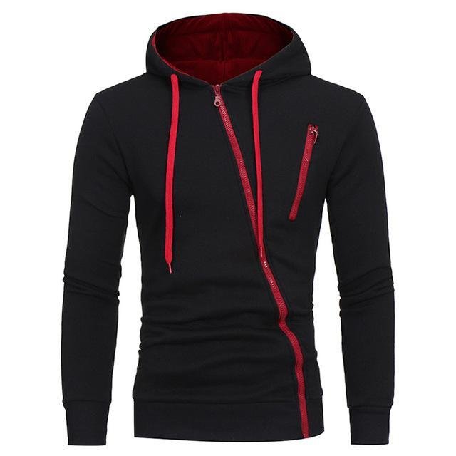 Diagonal Zipper Design Sweater Solid Color Hooded Sweater Men Clothes - Image 3