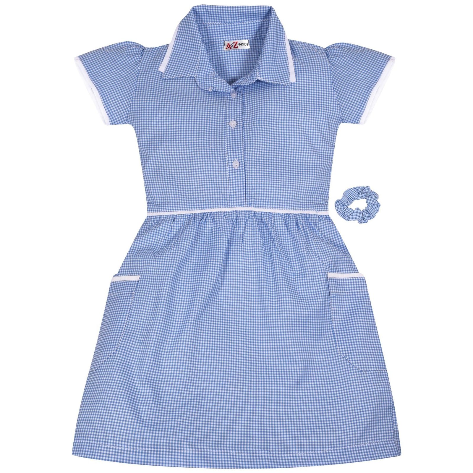 Kids Girls Gingham School Dress Check Dresses With Matching Scrunchies 2-14 - Image 3