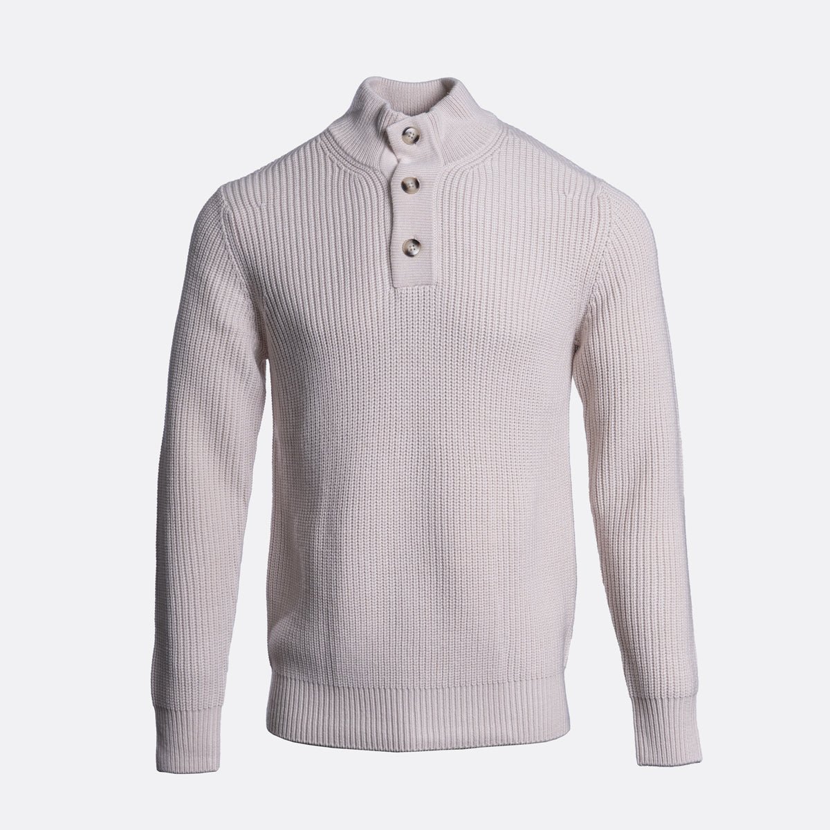 Button Placket Pullover Mock Neck – Off White