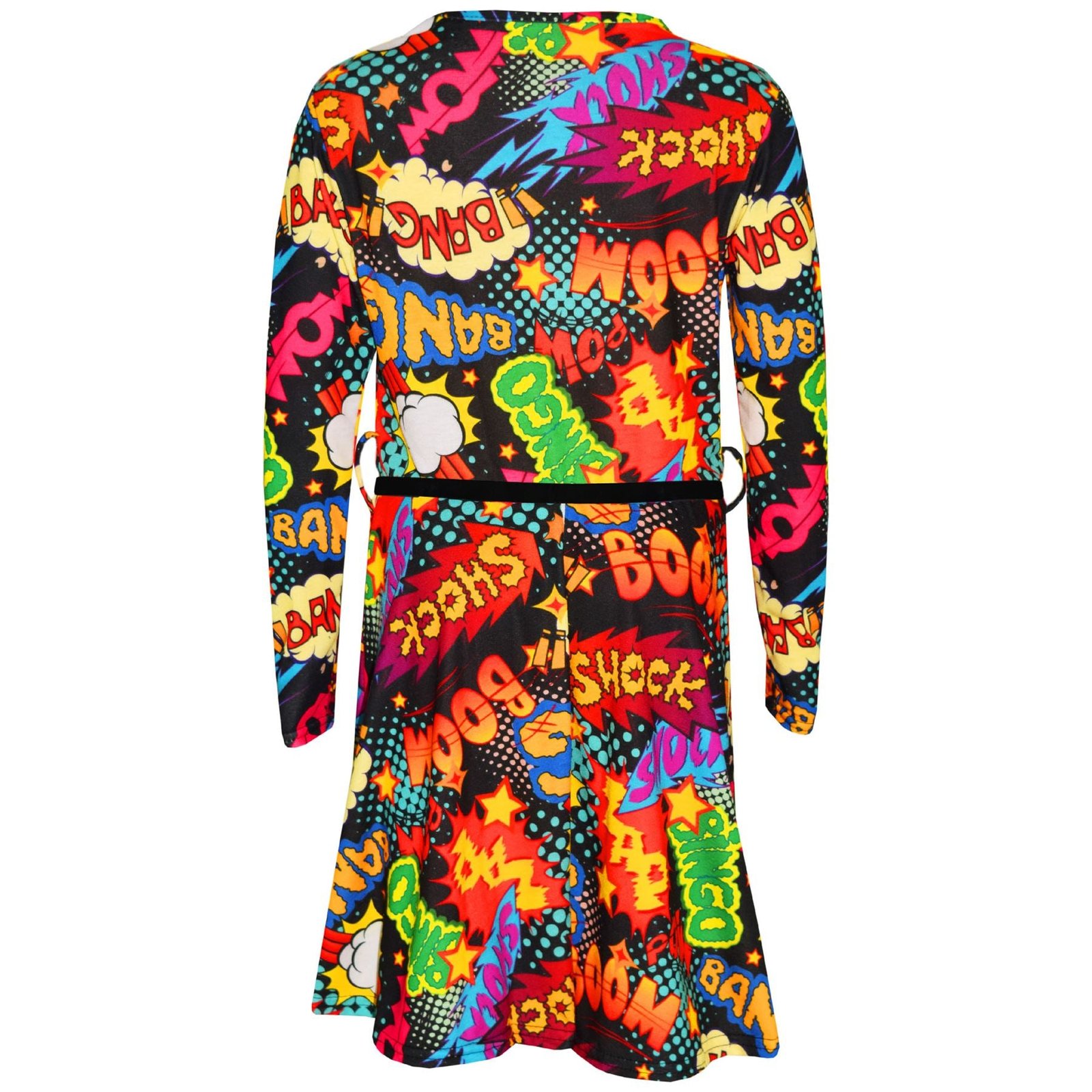 Kids Girls Wow Bang Boom Print Skater Dress Hooded Crop Top Legging - Image 11