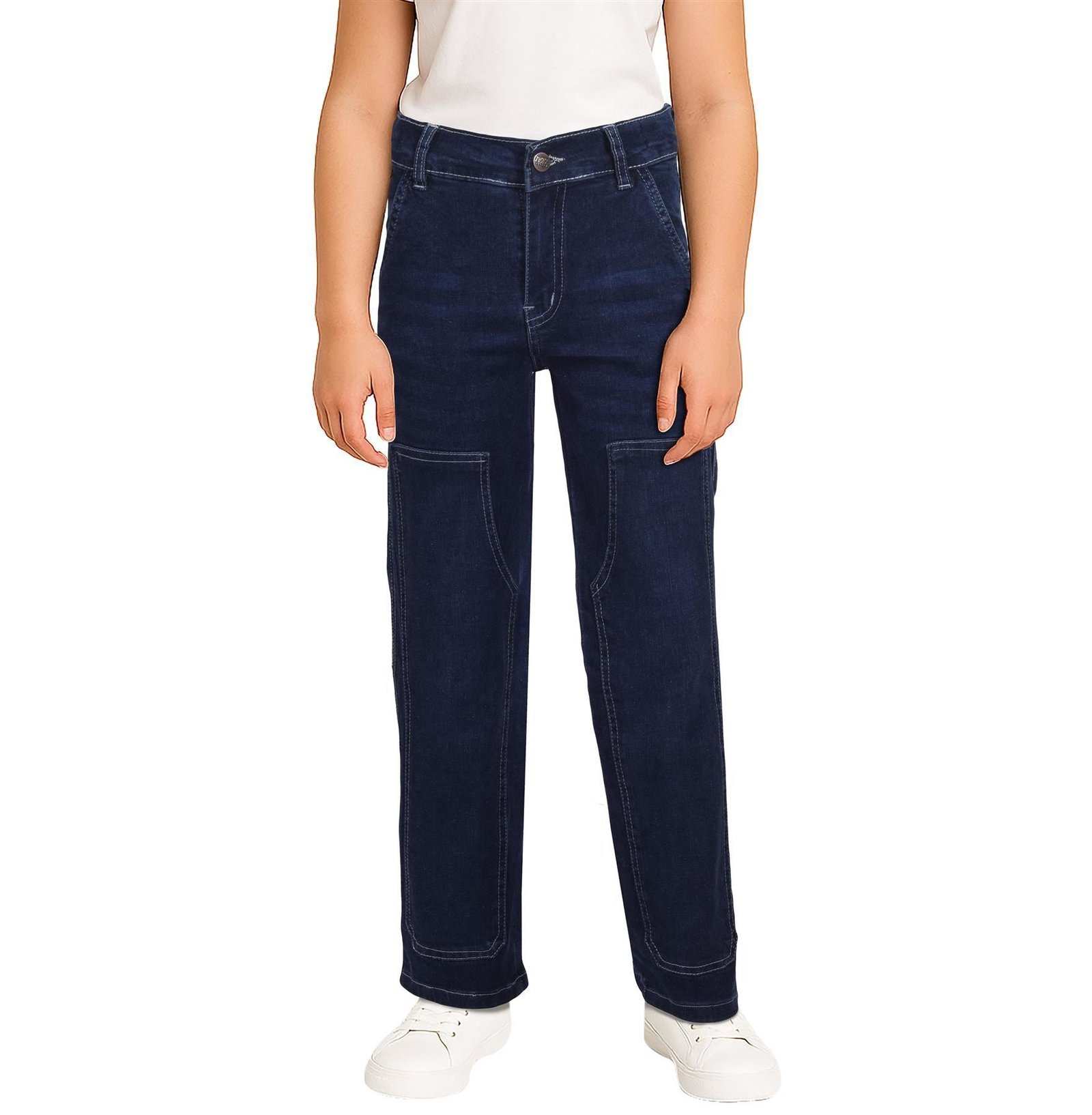 Kids Girls Boys Denim Jeans Stitch Pocket Tailored Fashion Pants With Belt Loops - Image 6