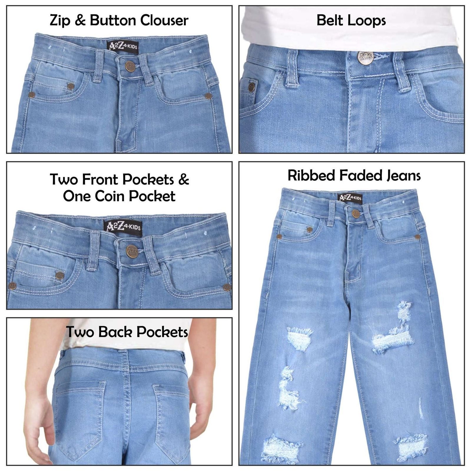 Kids Boys Relaxed Straight Fit Boot Cut Light Blue Ripped Jeans - Image 4