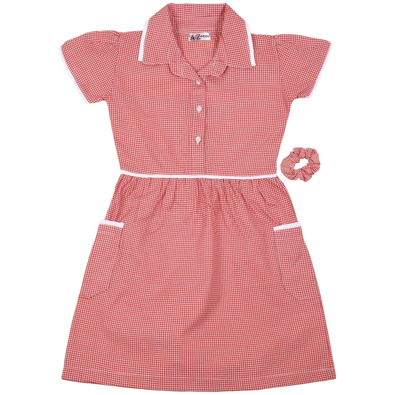 Kids Girls Gingham School Dress Check Dresses With Matching Scrunchies 2-14 - Image 14