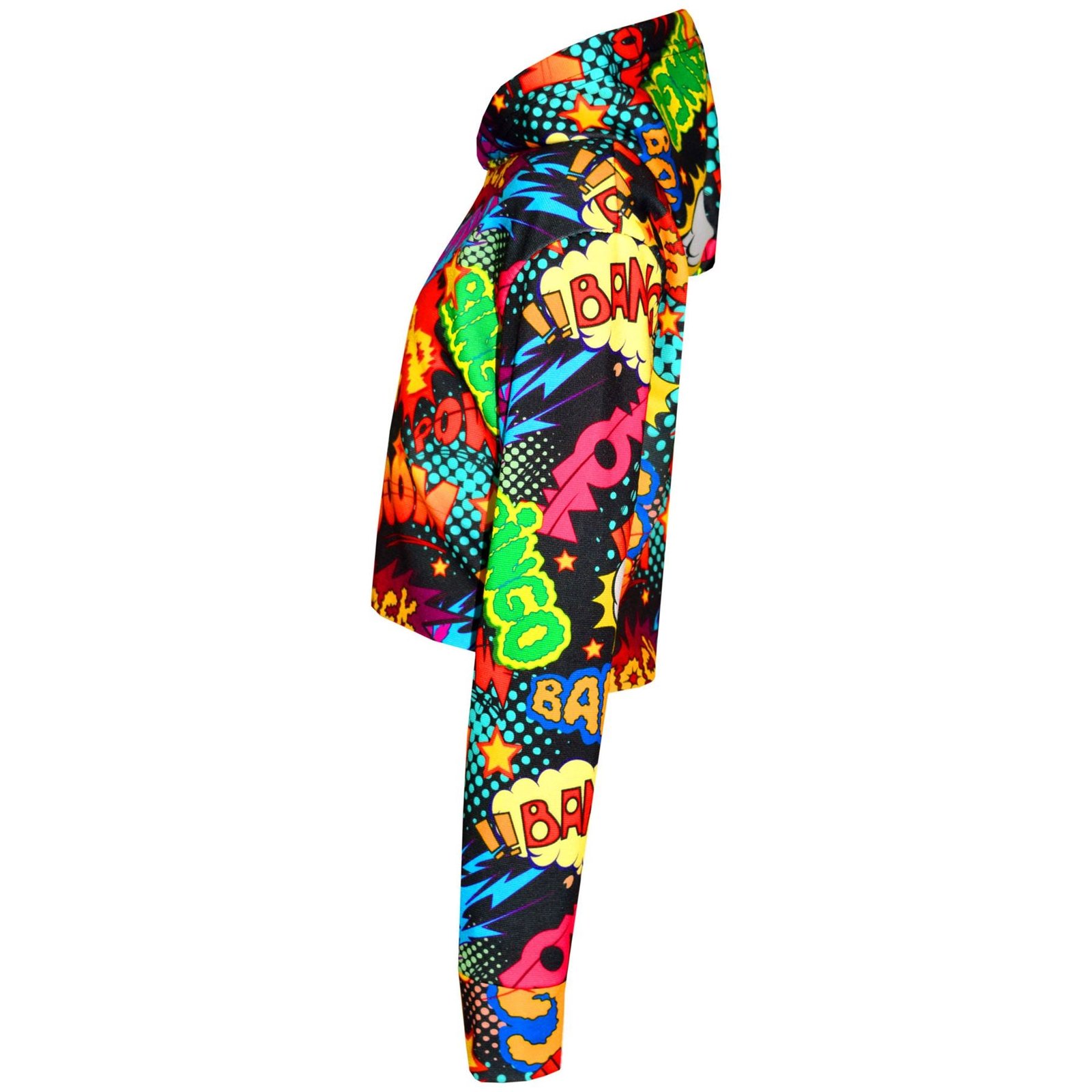 Kids Girls Wow Bang Boom Print Skater Dress Hooded Crop Top Legging - Image 7