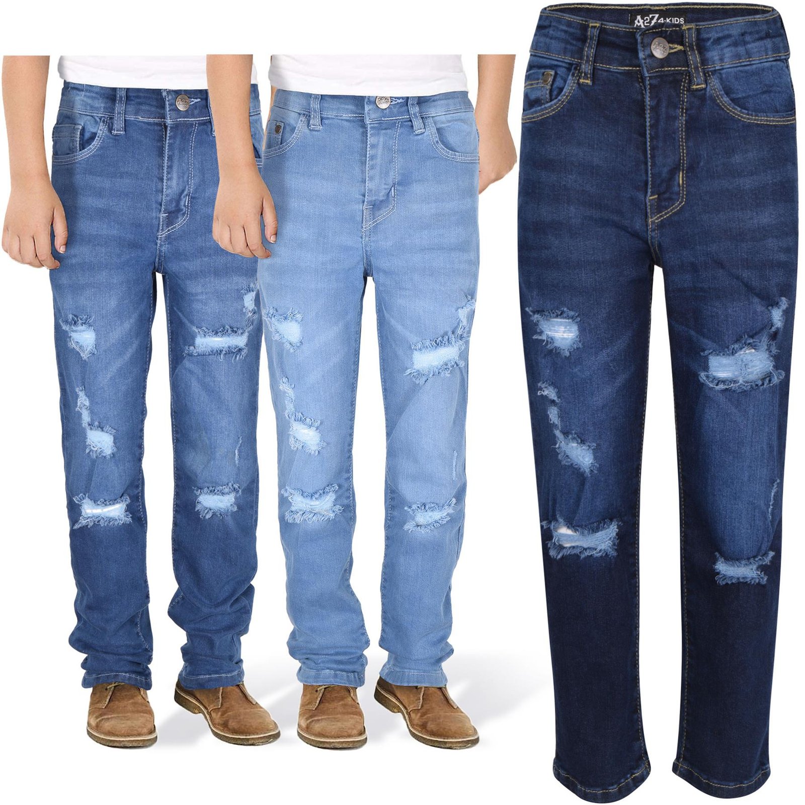 Kids Boys Relaxed Straight Fit Boot Cut Ripped Jeans
