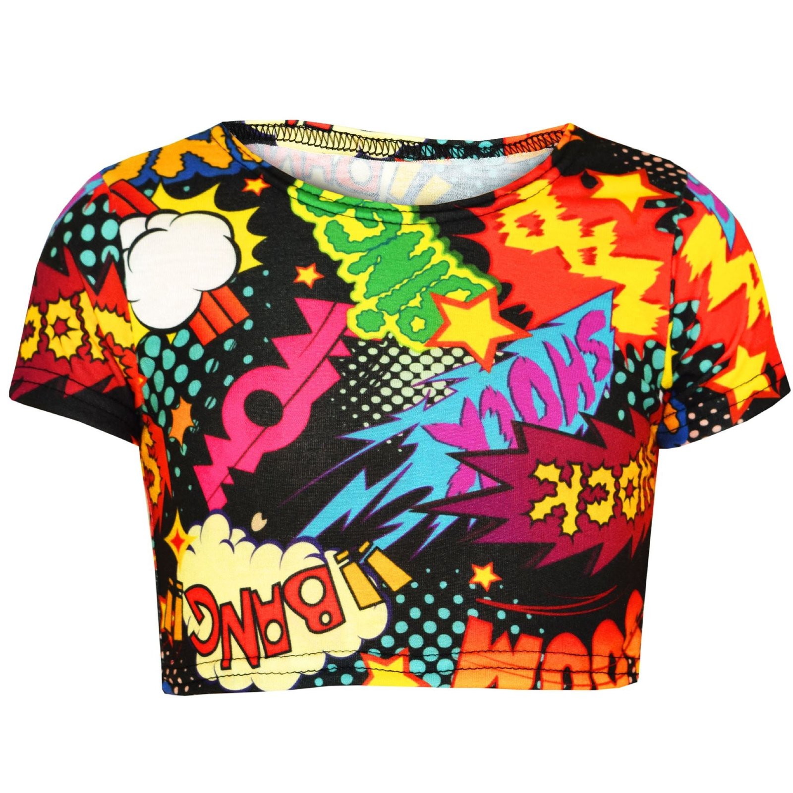 Kids Girls Wow Bang Boom Print Skater Dress Hooded Crop Top Legging - Image 8