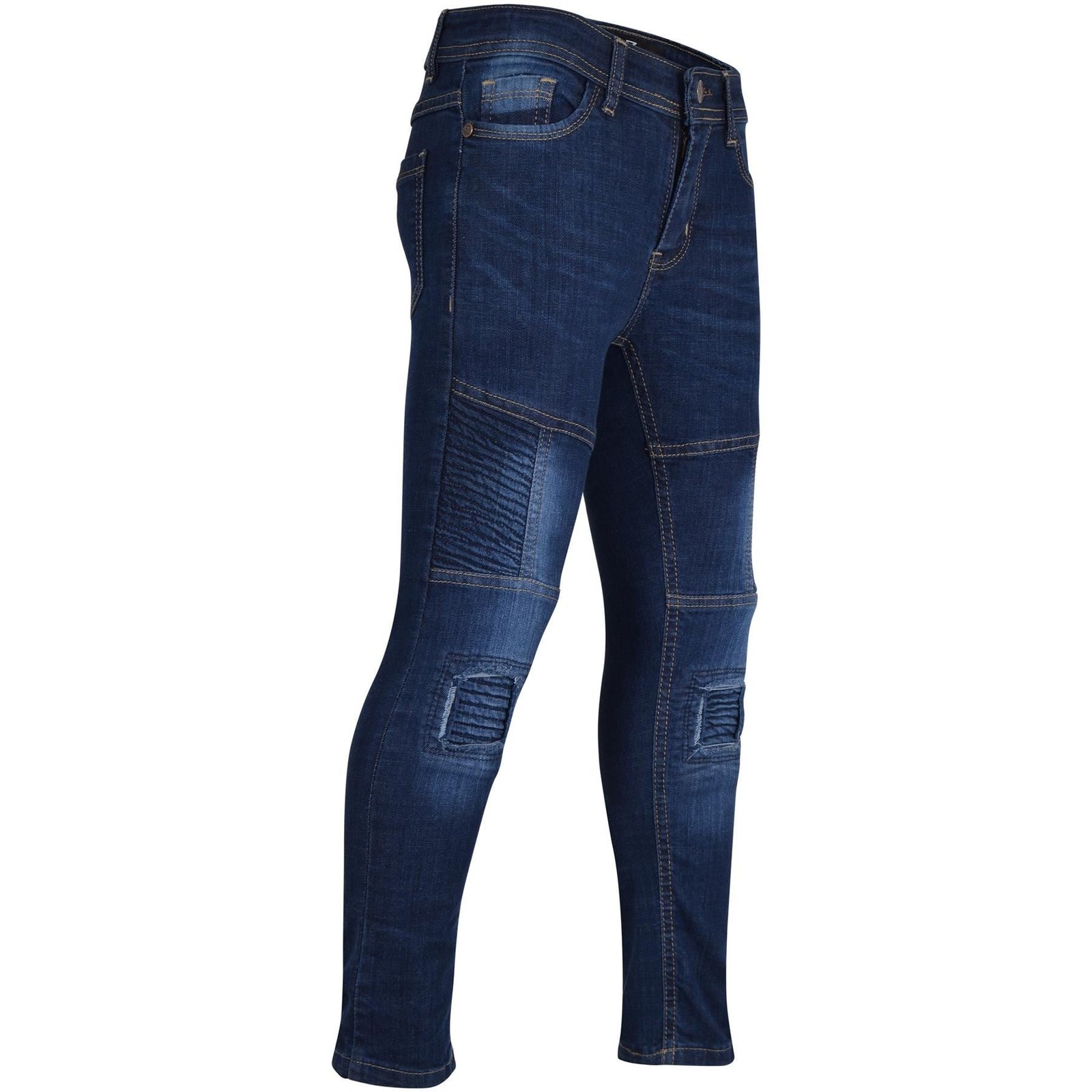 Boys Skinny Ripped Dark Blue Classic Cotton Patched Pants - Image 4