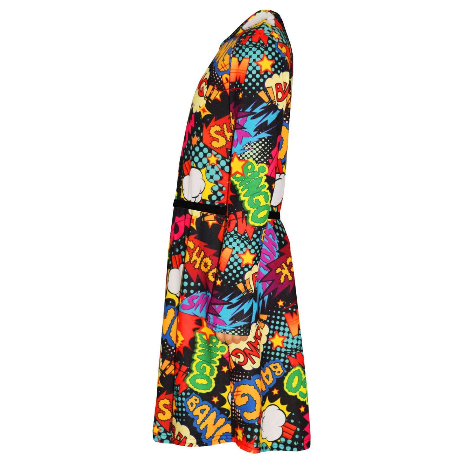 Kids Girls Wow Bang Boom Print Skater Dress Hooded Crop Top Legging - Image 12