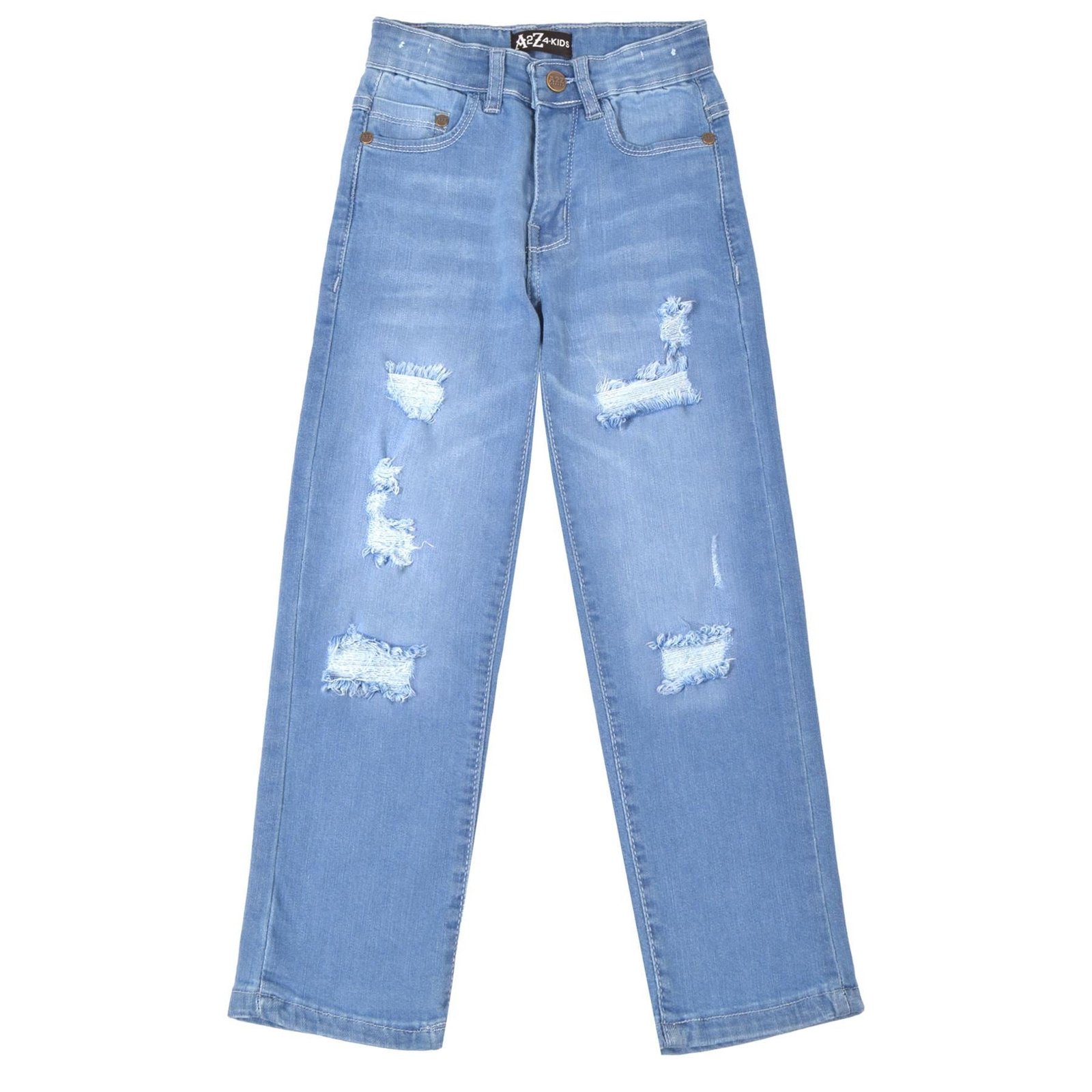 Kids Boys Relaxed Straight Fit Boot Cut Light Blue Ripped Jeans - Image 5