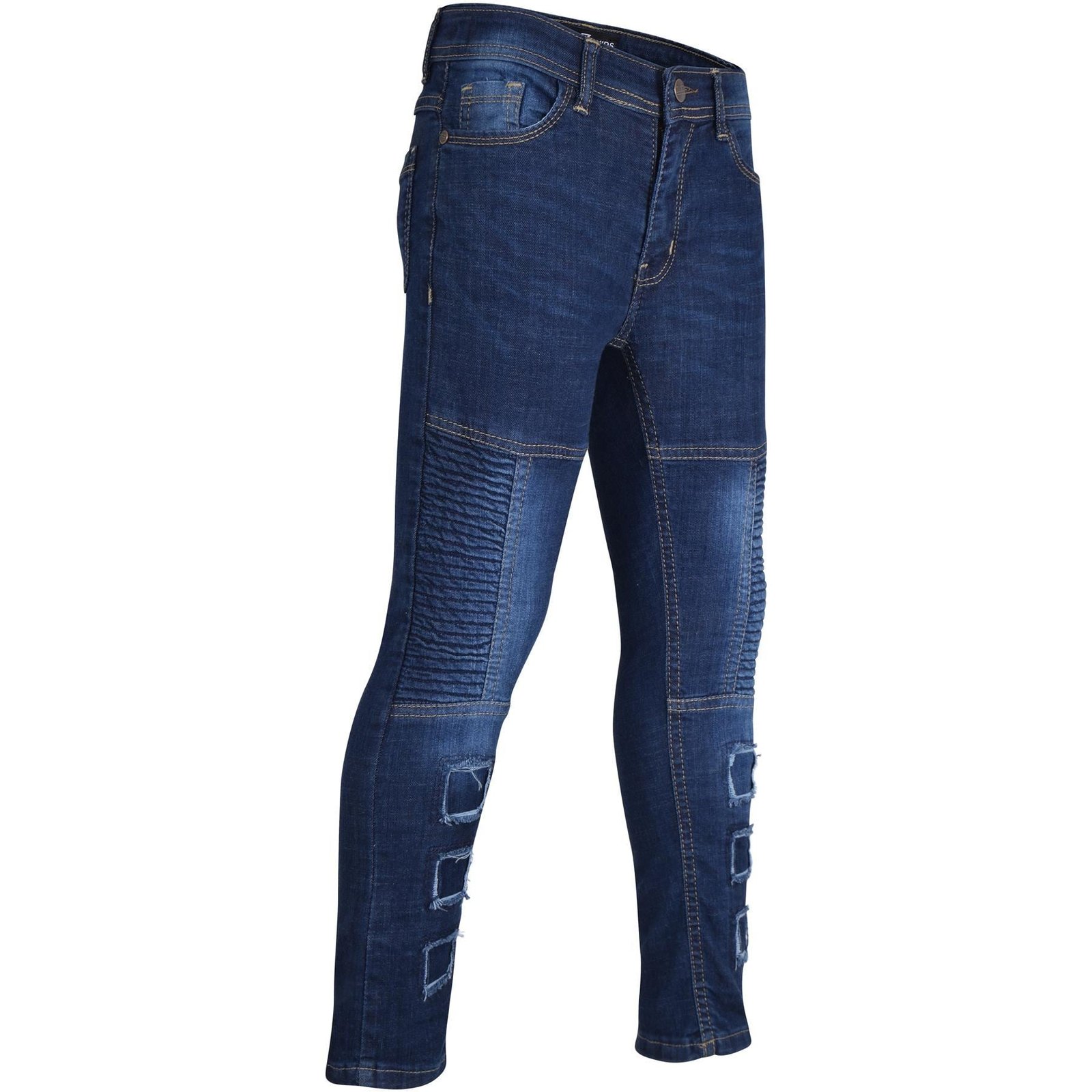Kids Boys Ripped Jeans Dark Blue Denim Biker Pants - Image 4
