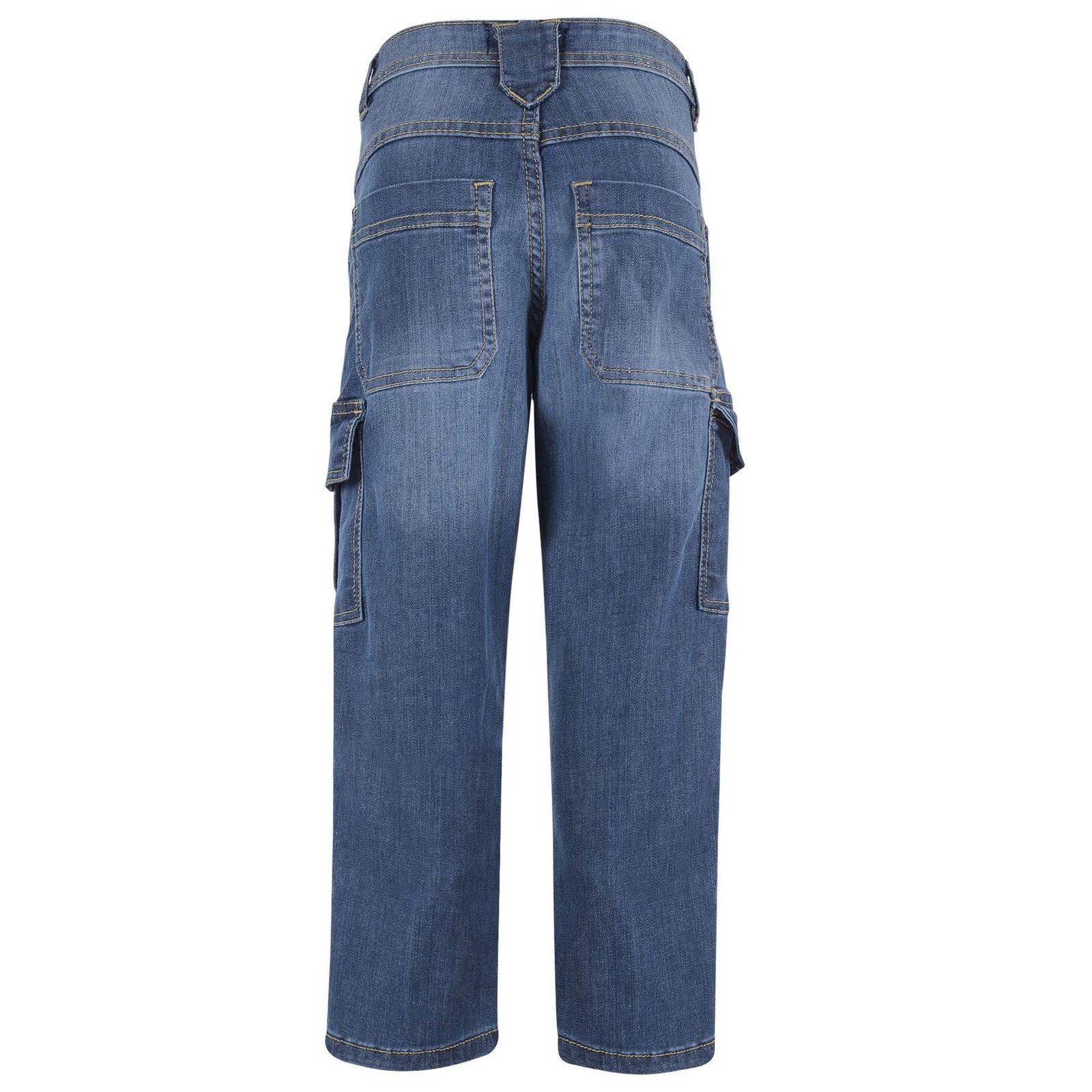Kids Boys Cargo Denim Pant Mid Blue 6 Pocket Denim Jeans Stretchy Comfort Pant - Image 4