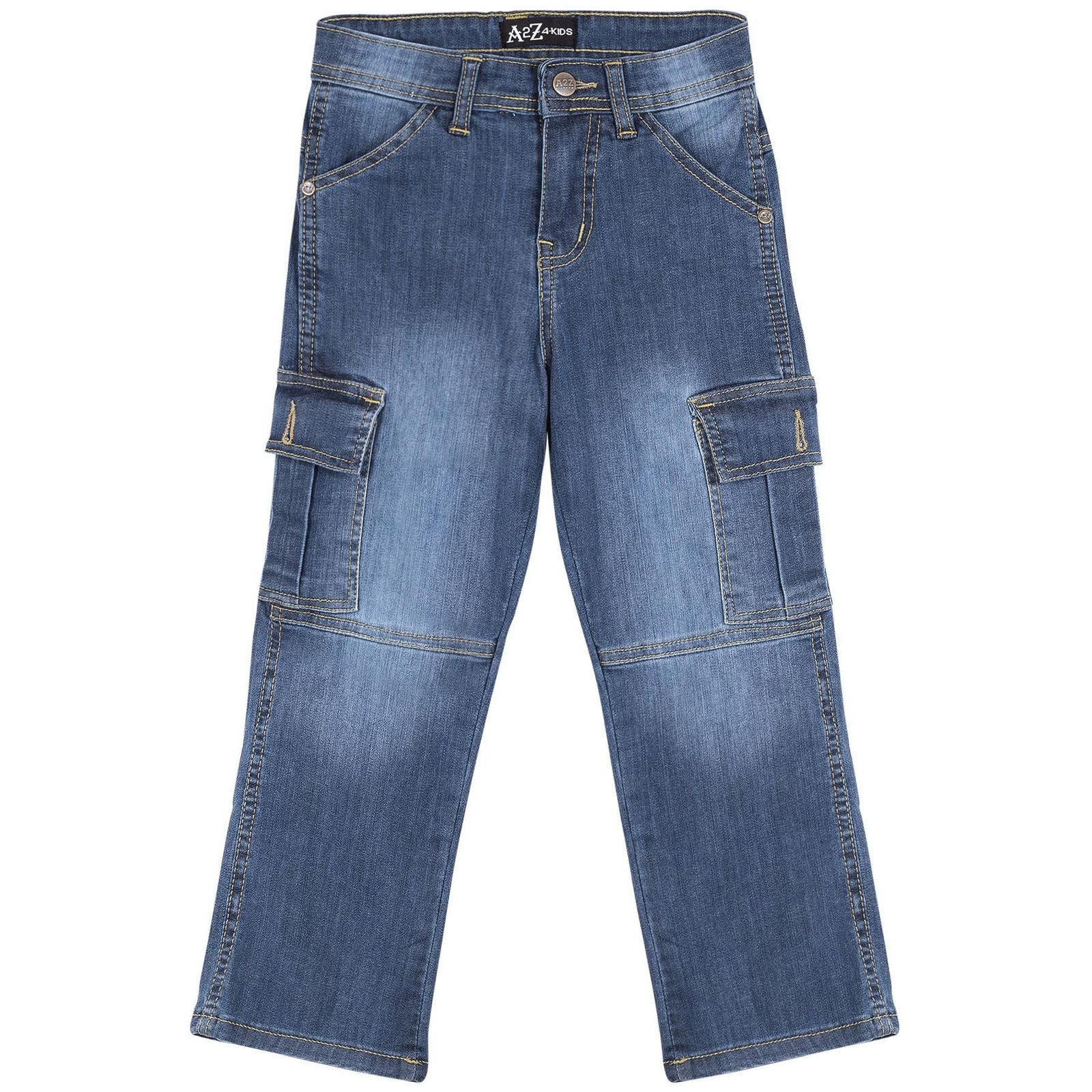 Kids Boys Cargo Denim Pant Mid Blue 6 Pocket Denim Jeans Stretchy Comfort Pant - Image 3