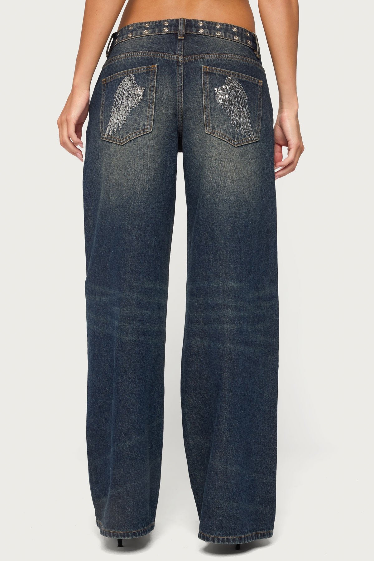 Sauly Low Rise Grommet & Wing Jeans - Image 4